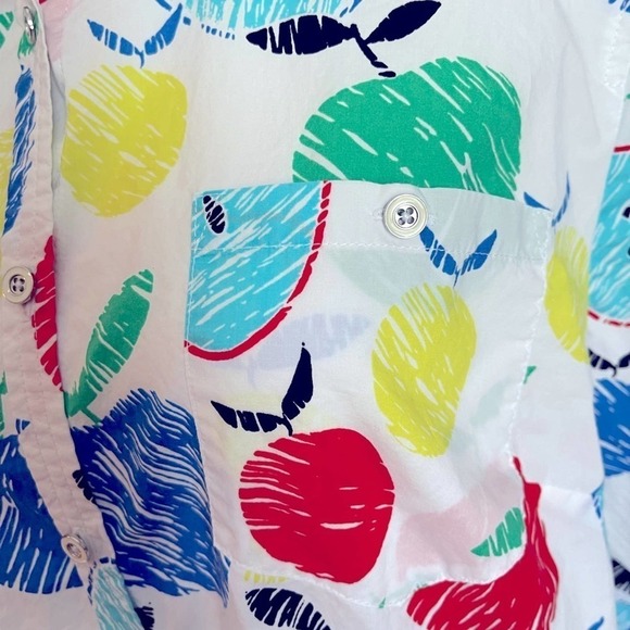 Talbots Large Full Button Front Pocket Teachers Lightweight Apple Print - Picture 3 of 7